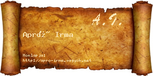 Apró Irma névjegykártya